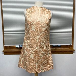 Foat Design NWT Cream Orange Metallic Linen Sleeveless Scalloped Hem Dress